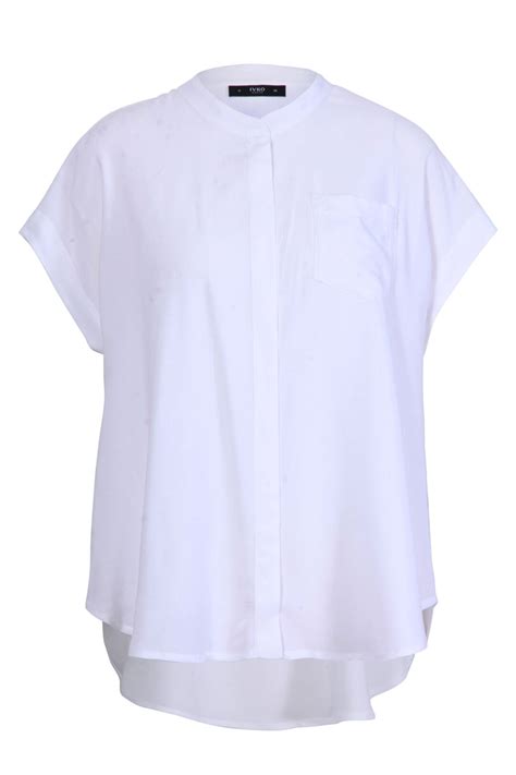 Solid Blouse, Short Sleeves - White - Blouses/Shirts - Ivko Woman