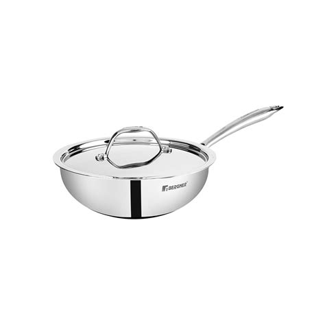 BERGNER Argent TriPly Stainless Steel 22cm Wok with Stainless Steel Lid ...