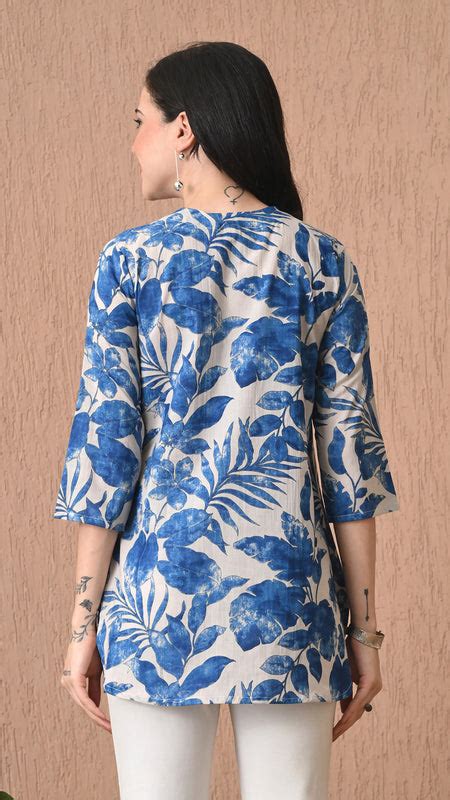 Nature Blue Pure Cotton Casual 3/4th Sleeves Top for women – RimikaJaipur