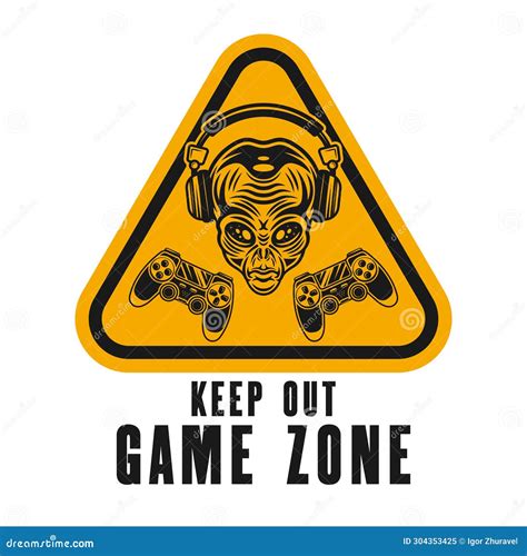 Keep Out Game Zone Sign Sticker with Alien Head in Headphones and Two ...