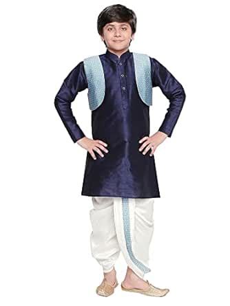 Buy Jeetethnics Boys Navy Blue Kurta Set with Dhoti Pants and Jacket ...