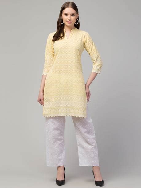 Yellow Chikankari Kurti - Buy Yellow Chikankari Kurti online at Best ...