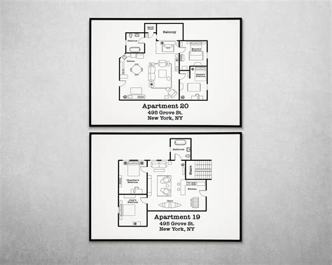 Friends Apartment Floor Plan Chandler and Joey Monica and - Etsy