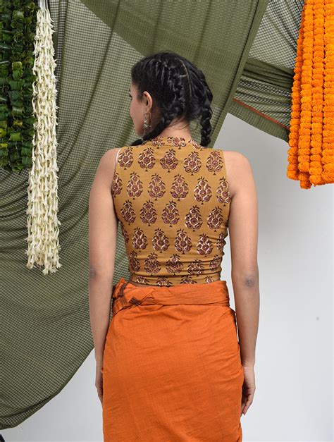 Shop KIRGITI's Mustard Guldasta Dabu Printed Highneck Stretchable ...