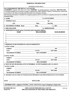 Personal Information Form - Army - Fill and Sign Printable Template Online