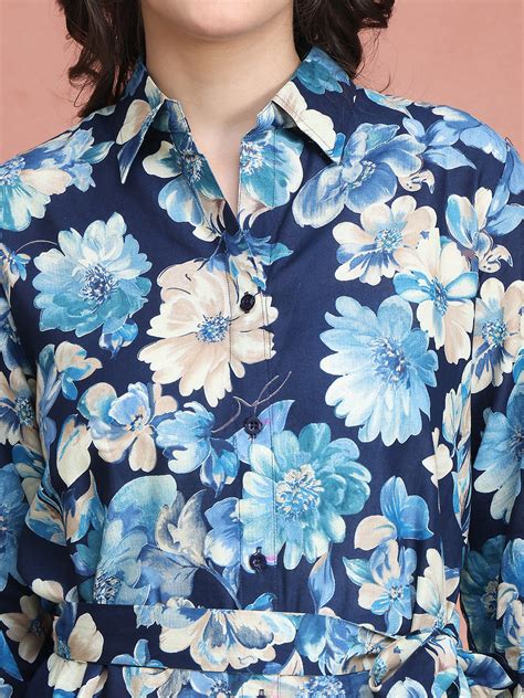 Dresses for Women - Blue Cotton Floral Style | Claura