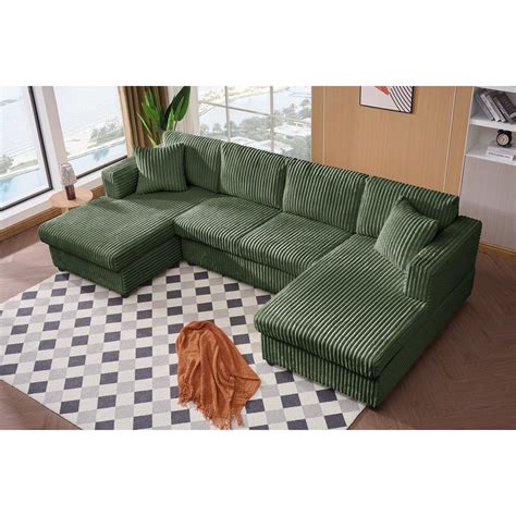 4 Seat U Sectional Couch, 110'' W Corduroy Sofa With Double Chaises ...