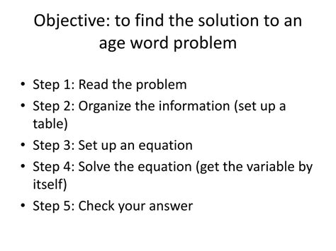 Solving Word Problem Involving Ages 的图像结果