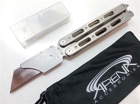 Titanium Balisong Butterfly Knife Box Cutter Razor Blade Uti