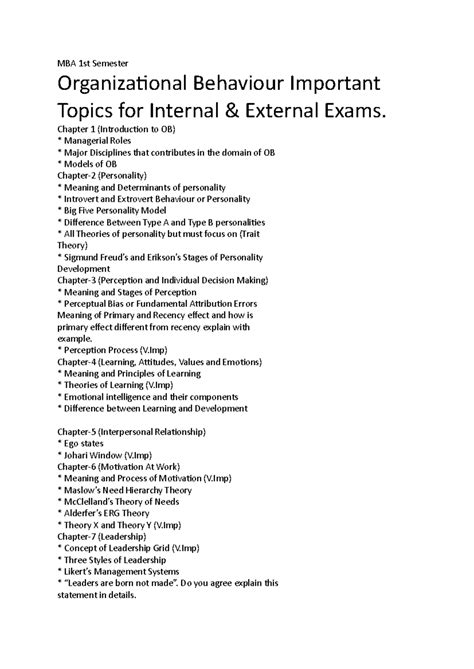 MBA SOL DU Sem 1: Key Topics in Organizational Behavior and Business ...