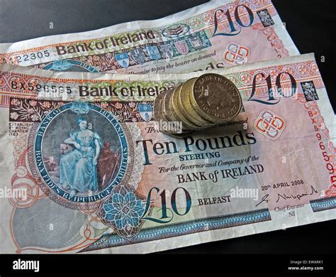 Northern Irish £5, £10 notes and pound coins, legal tender from the Bank Of Ireland , Belfast ...