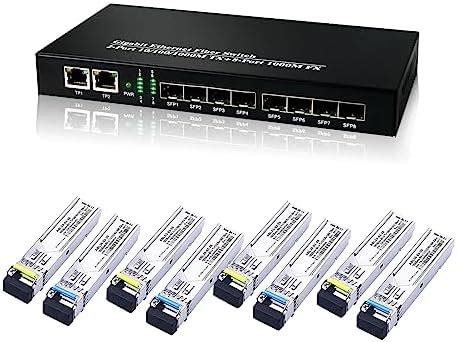 Hanutech Unmanaged 10 Ports Gigabit Fiber Switch, 2 Port RJ45 10/100 ...