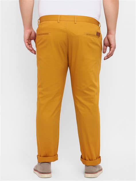 Plus Men's Yellow Cotton Regular Fit Casual Chinos Trousers – Urbano ...