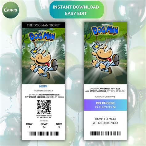 Editable Dog Man Movie Ticket Birthday Invitation Template - Etsy