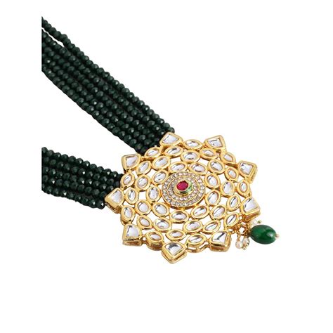 Buy Accessher Gold Toned Kundan & Green Beaded Stone Enamel Jewellery ...