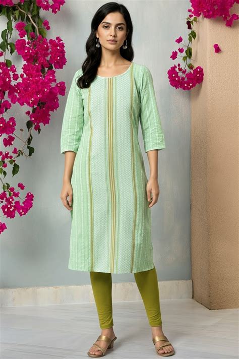 Buy Green Cotton Dobby Printed Kurta Online for Woman | Shop for Aurelia