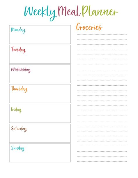 Printable weekly meal planner list template - fityafrican