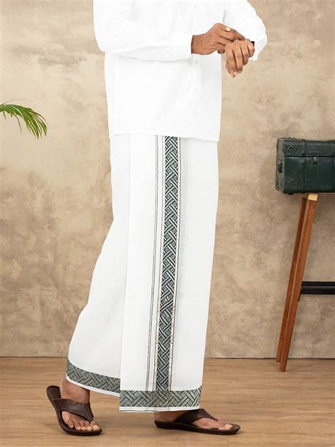 Men Green Fancy Jari Border Double Layer Dhoti Luxury Club LC05