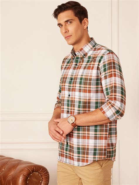 DENNISON Smart Tartan Checks Checked Button-Down Collar Casual Shirt ...