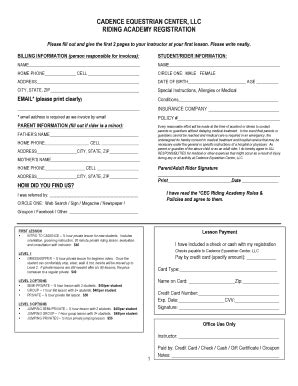 Fillable Online RIDING ACADEMY REGISTRATION Fax Email Print - pdfFiller