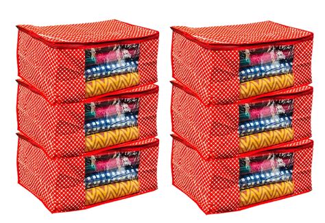 Kuber Industries 6 Piece 3 Layered Quilted Cotton Saree Cover Set, Red ...