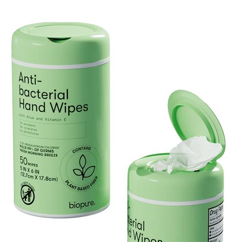 Biopure Antibacterial Hand Wipes Fresh Morning Breeze 5 X 7 Inch Cannister Kills 99% Germs, 50 ...