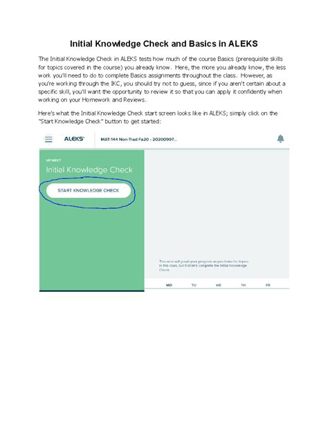 202009 11 Initial Knowledge Check Overview in ALEKS - Studocu