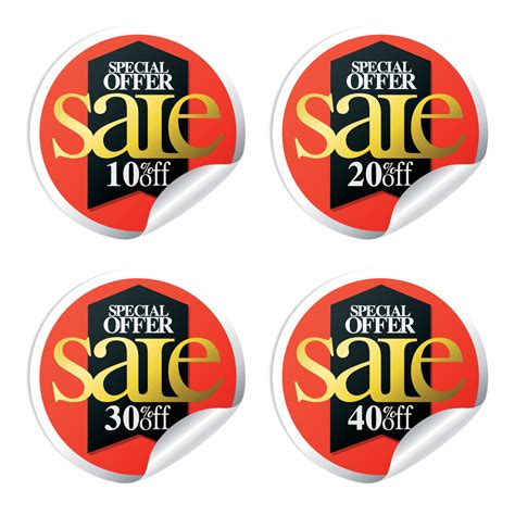 Sale stickers with black ribbon 10,20,30,40 percent off 10416961 Vector ...