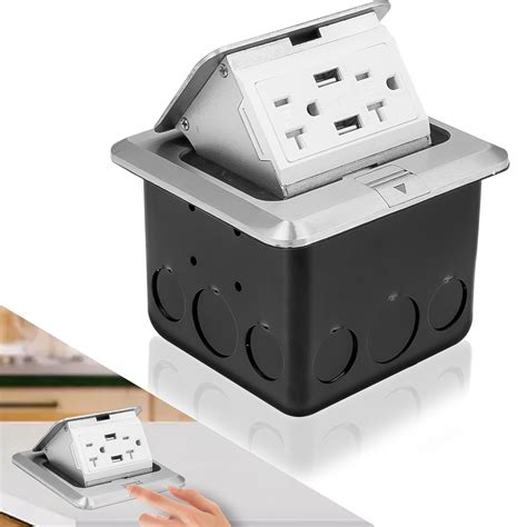 Pop Up Floor Outlet Box with 5V/4.8A USB Socket 20Amp Stainless Steel ...