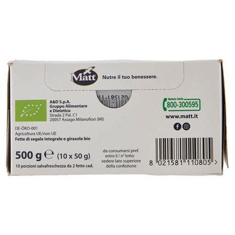 Pane Nero Di Segale Bio Monoporzione Senza Lievito 10x50g Matt | Bennet ...