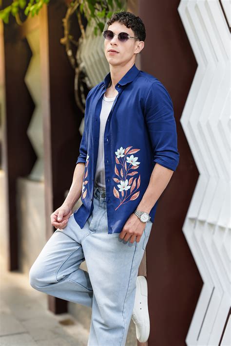 Botanical Print Blue Shirt – Eszett
