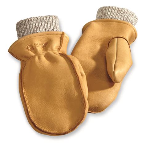 Guide Gear Men's Genuine Deerskin Leather Mittens, Waterproof & Windproof with Removable Wool ...