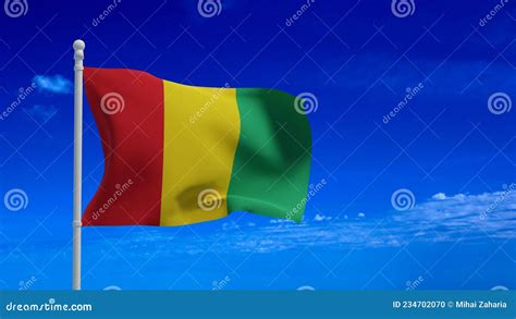Guinea Aka Guinea-Conakry Flag, Waving in the Wind - 3d Rendering Stock ...