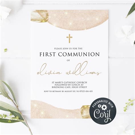 Pink And Gold First Communion Personalized Gold 1st Communion
