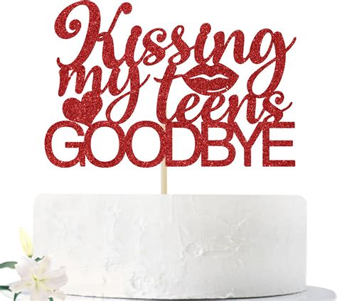 Buy Nanvin Red Glitter Kissing My Teens Goodbye Cake Topper, 20th ...