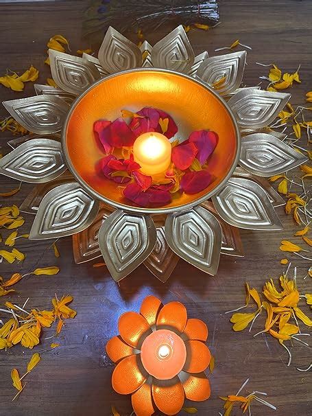 Buy AGAAS ENTERPRISES Golden Lotus Shape Metal Urli Pot with Free Lotus ...