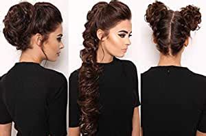 D-DIVINE Natural Brown Synthetic frill Funky messy party hair bride bun ...