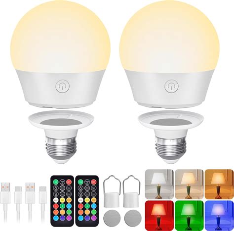 E26 Battery-Operated Rechargeable Light Bulbs with Remote and Timer for ...