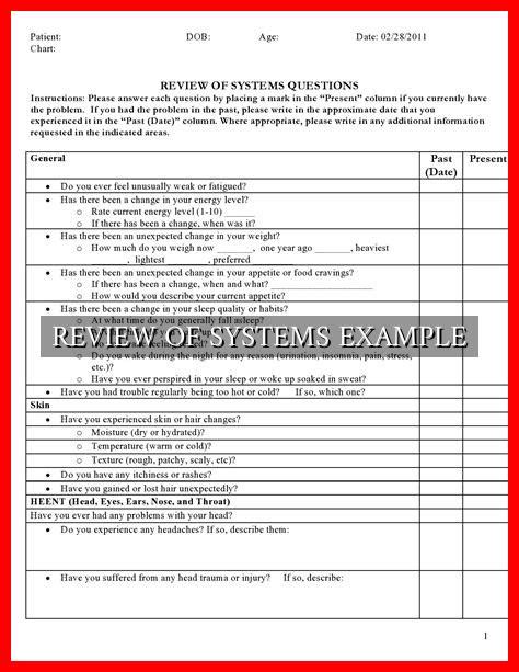 Image result for Review of Systems Example