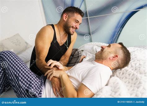 Gay Couple Tickling Each Other in Bed Stock Image - Image of pride ...