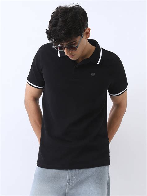 Men's Black Solid Regular Fit Half Sleeve Cotton Polo T-Shirt – Urbano ...
