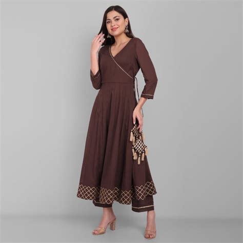 Amreen Coco Brown Angrakha Kurta and Dupatta - Angrakha Kurtas Online ...