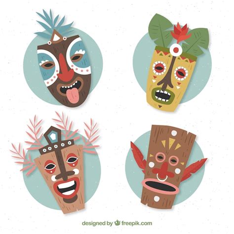 Collection plate de masques tiki | Vecteur Gratuite