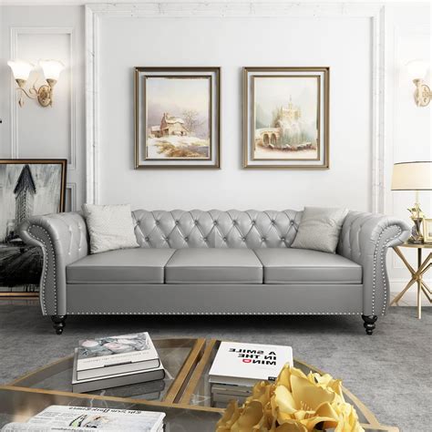ORRD Chesterfield Sofa Leather Modern PU Tufted Couch 3 Seater