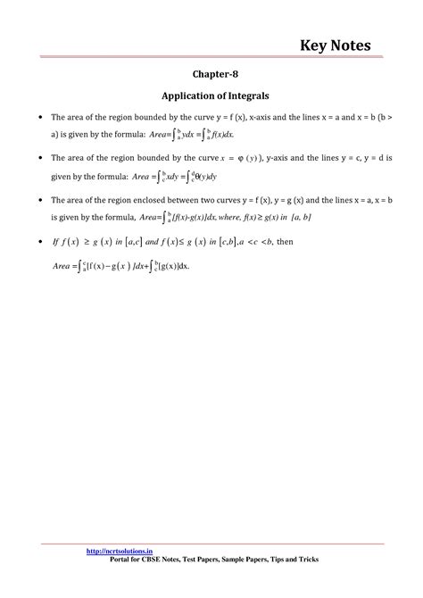 12 maths key notes ch 08 application of integrals - Key Notes ...