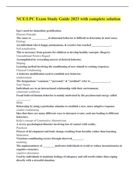NCE/LPC Exam Study Guide 2023 with complete solution - NCE/LPC - Stuvia US