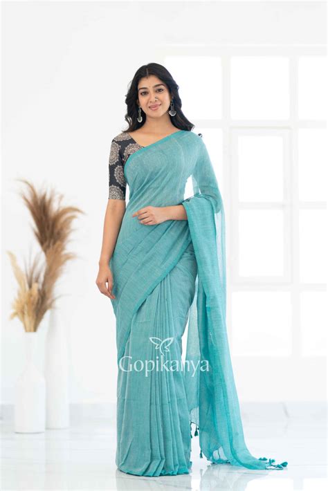 Gopikanya: Green Khadi Cotton Saree with Black Printed Blouse – Gopi Kanya