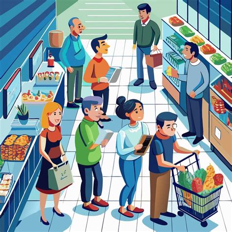 People shopping in a grocery store they are looking at different ...