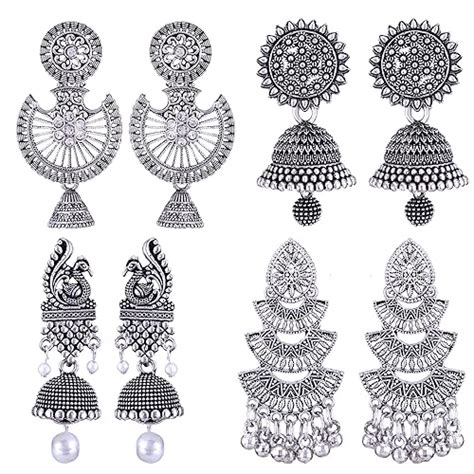 MEENAZ earrings for women fashion jhumka oxidised Silver Earrings for ...