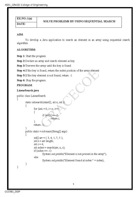III CSE CS3381 OOP LAB - Java Applications for Search & Sort Algorithms ...